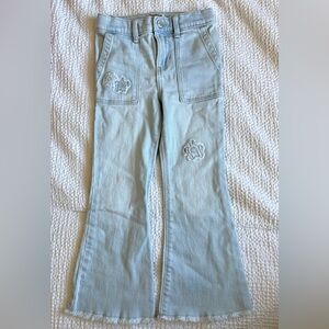Girls Oshkosh Light Wash Blue Flared Jeans With Flowers Size 5